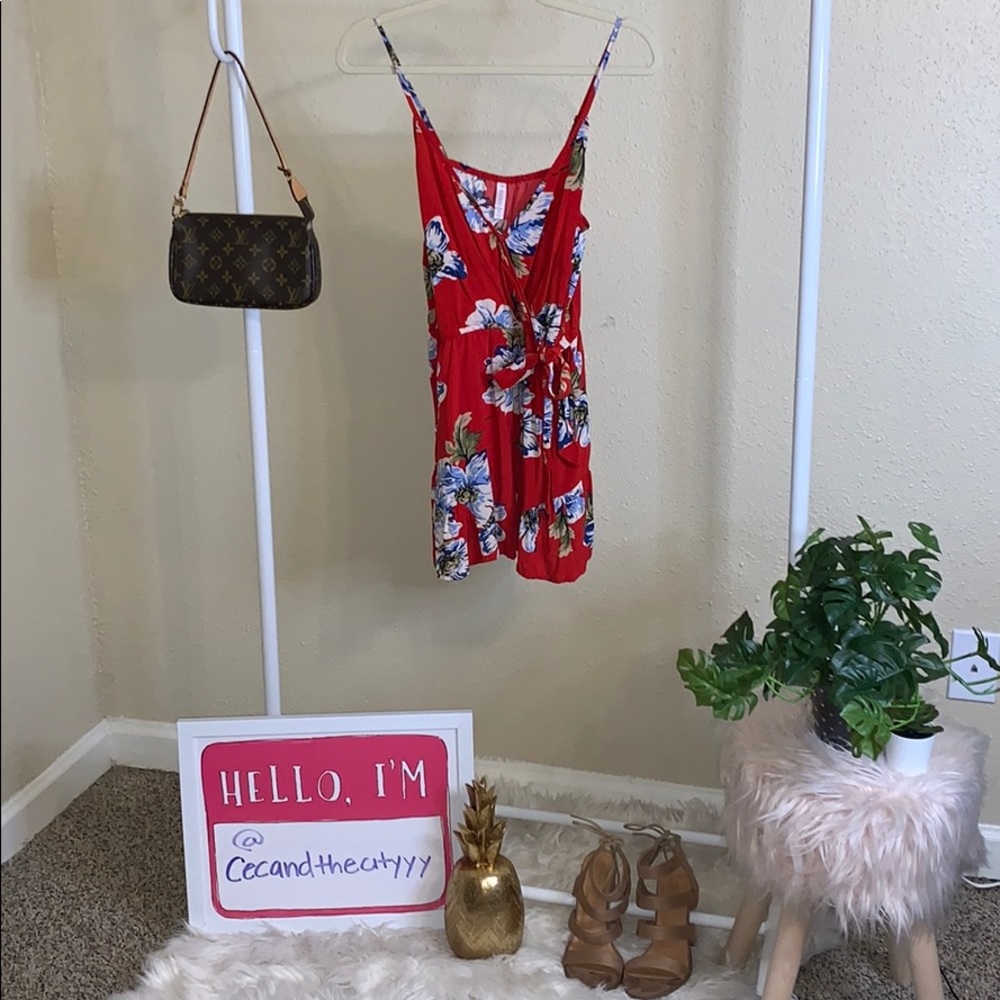 XHILARATION RED FLORAL ROMPER
